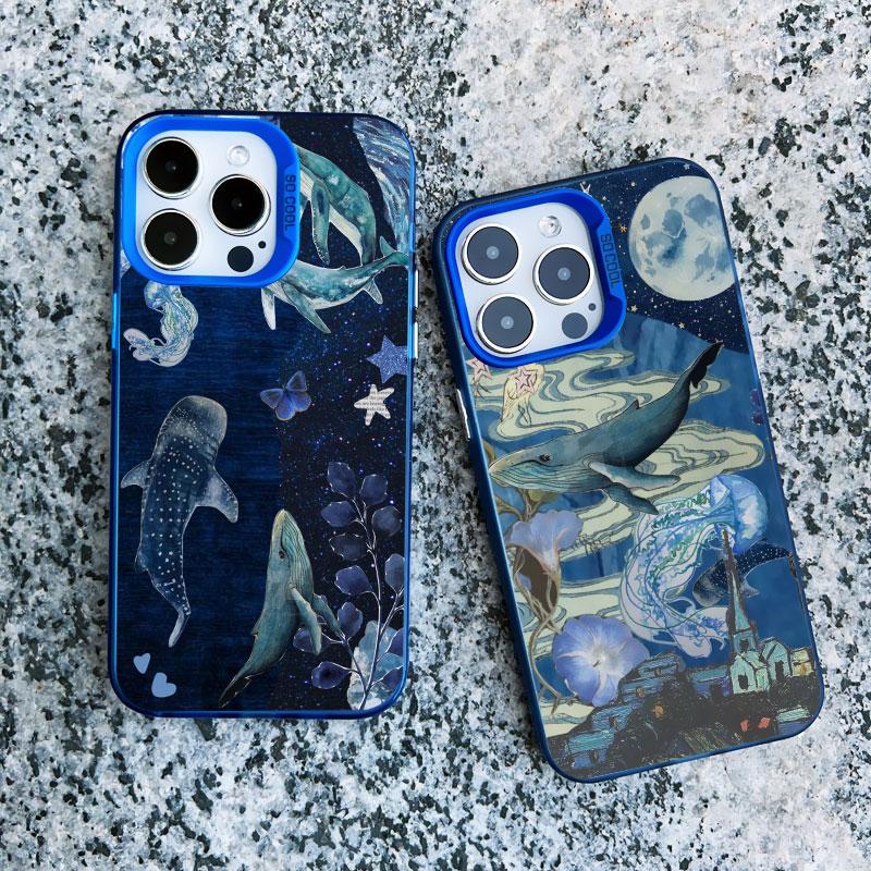 Space Ocean Whale Shark Phone Case For IPhone 16 15 14 Pro Max 13 11 12 Pro Max Mini 16 15 14 Plus Shockproof Laser Cover Fundas