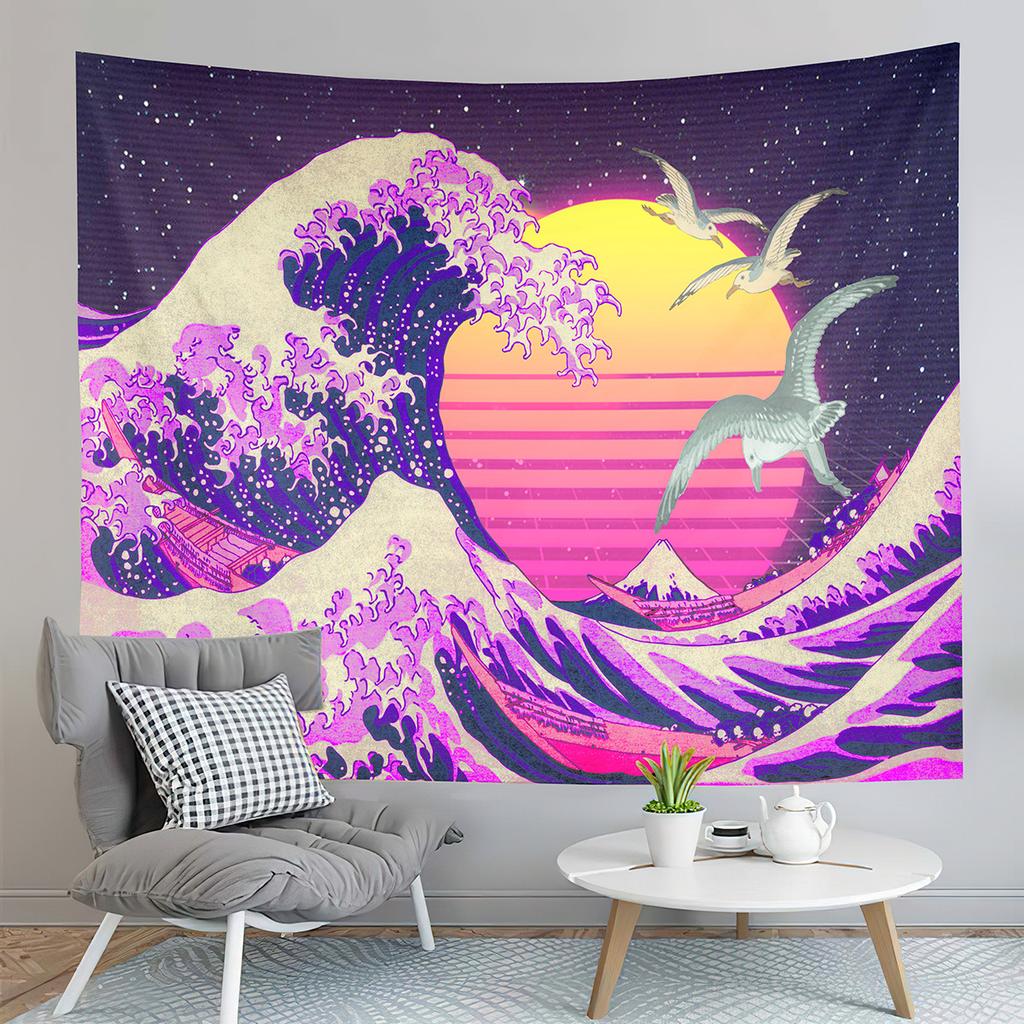 Japanese Ocean Wave Tapestry Asian Anime Tapestry Great Wave Kanagawa Tapestry Art Home Living Room Bedroom Decor Tapestries