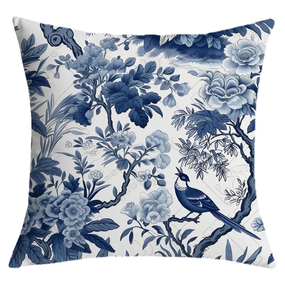 New Chinese Style Home Decoration Pillowcase Style Flower and Bird Pattern Cushion Cover Bedroom Living Room Sofa Pillow