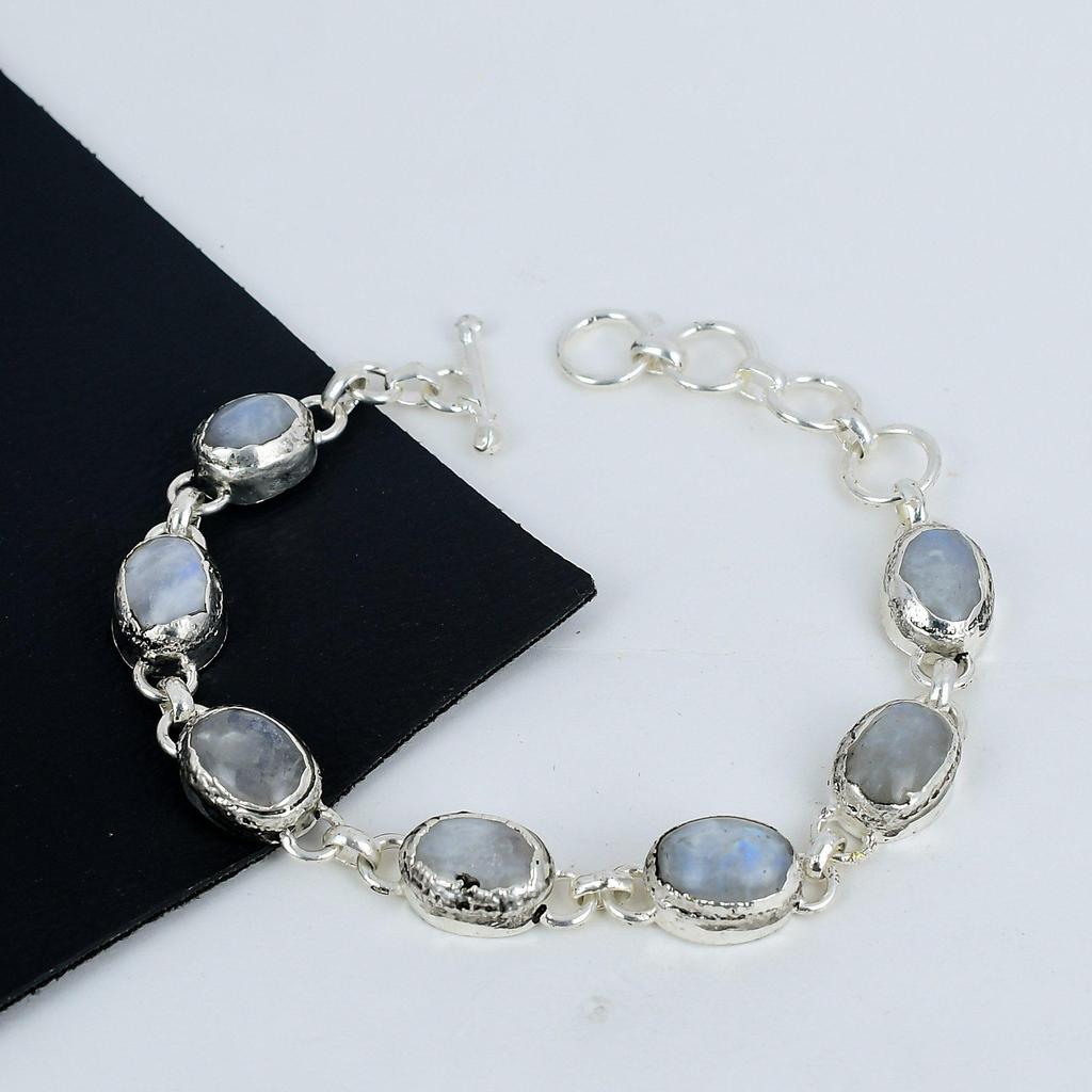 Rainbow Moonstone Handmade Jewelry, 925 Sterling Silver Bracelet, Rainbow Moonstone Bracelet For Wife , Unisex Bracelet Party Wear Gift