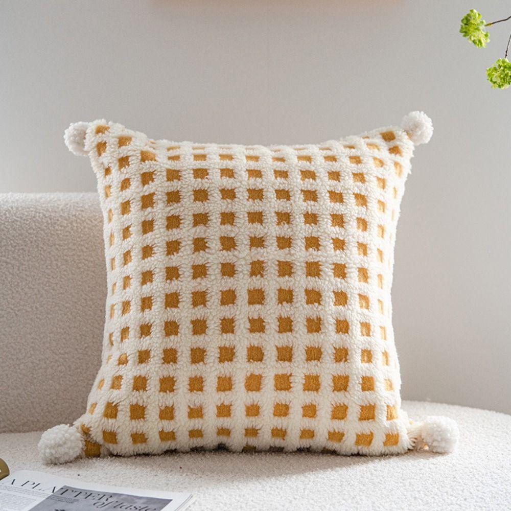 

Jacquard Throw Pillowcover INS Style Cushion Cover Removable Plush Pillowcase Sofa/Bed красный
