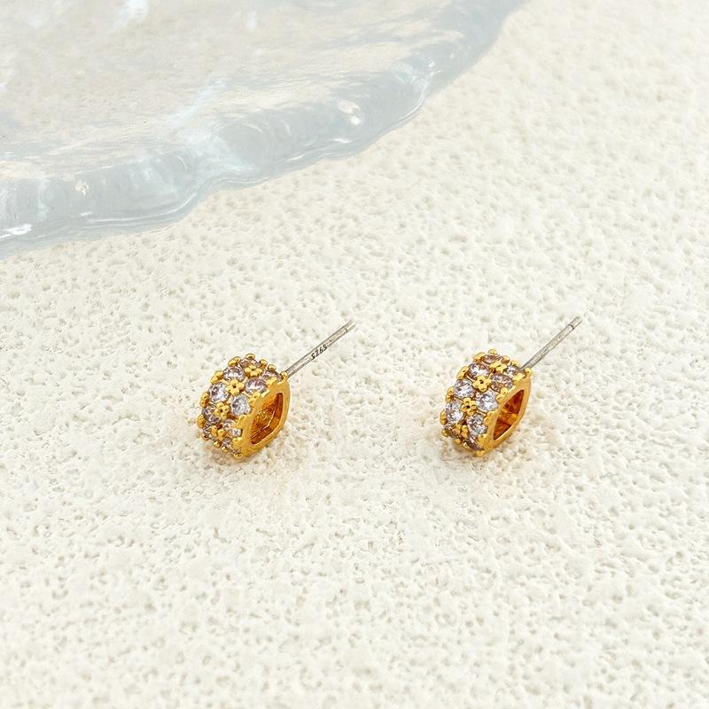 Copper-Plated 18K Gold Micro-Inlaid Zircon Exaggerated Stud Earrings Light Luxury Design High-End Earrings золотой