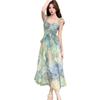 French fashion dress women's summer atmosphere drape thin suspender skirt design printed chiffon skirt