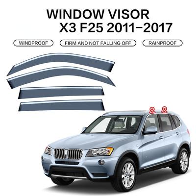 Viseira de janela, protetor solar e de chuva para BMW X3 2003-2024 E83 F25 G01, acessórios para viseira de janela, faixa brilhante