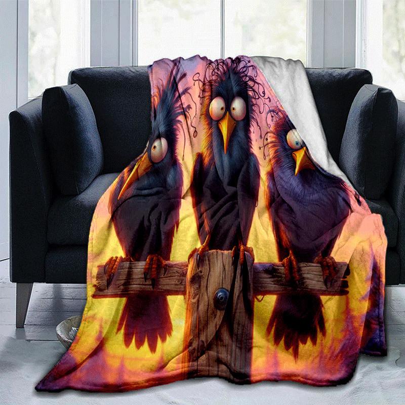 1pc Bird Printing Lightweight Flannel Blanket, Comfortable and Warm Blanket, for Camping Sofa Bed and Couch Office, In All Seasons