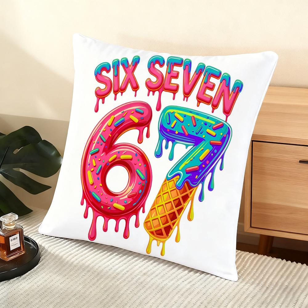 Six Seven Cushion Cover Soft Short Plush Pillow Cover Smooth Cozy Texture Aesthetic Cushion Case Home Decor