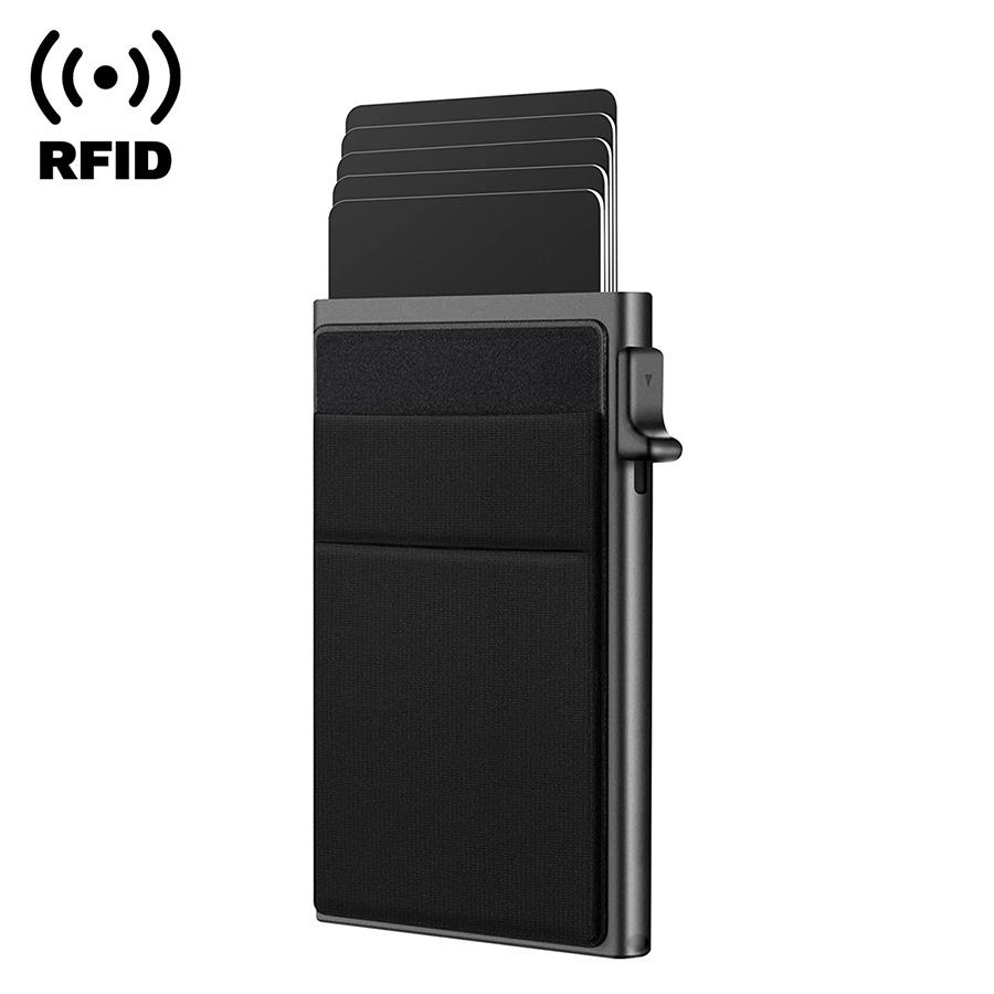 

Магнітний алюмінієвий тримач для карток з блокуванням RFID та механізмом автоматичного висунення