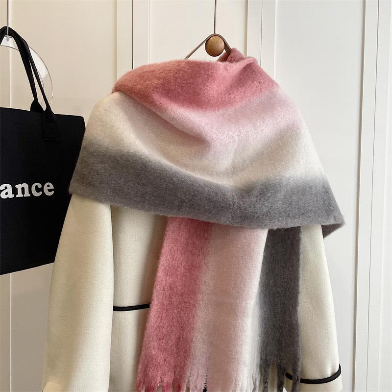 New Winter Advanced Sense Thickened Warm Scarf Women's Winter Wind Vertical Pattern Gradual Change Shawl Scarf