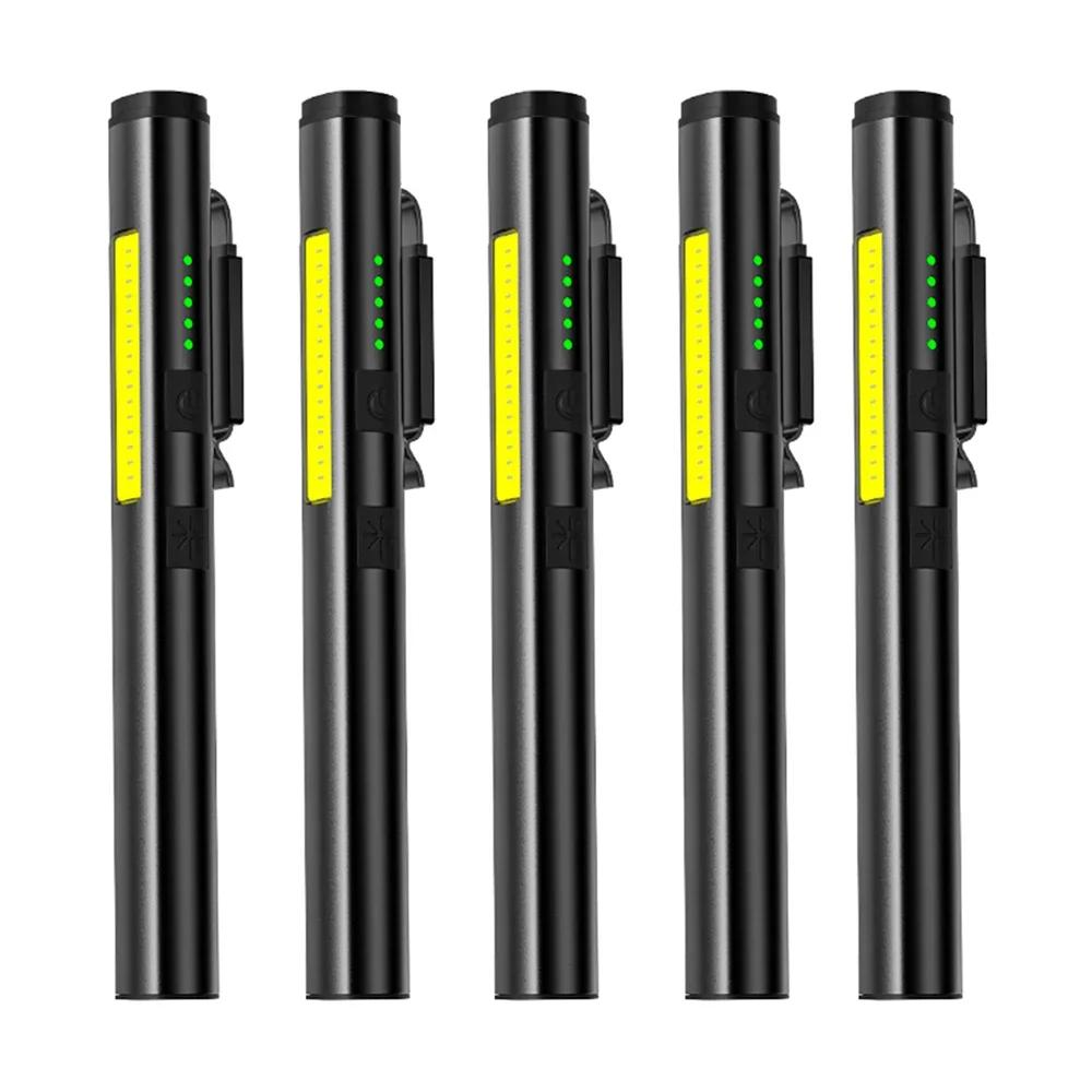 USB Rechargeable UV Flashlight 4 In 1(UV/LED/COB)Multifunctional Mini LED 4 Light Sources Pen Clip Flashlight with Indicator