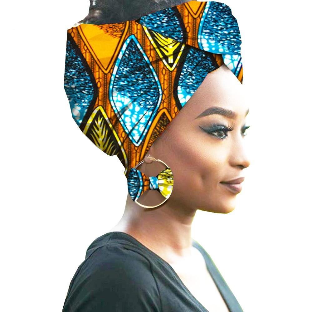 African Print Women Head Bandana Cotton With Matching earring Balaclava Headscarf Bandana Mujer Headband Set Hair Accessories