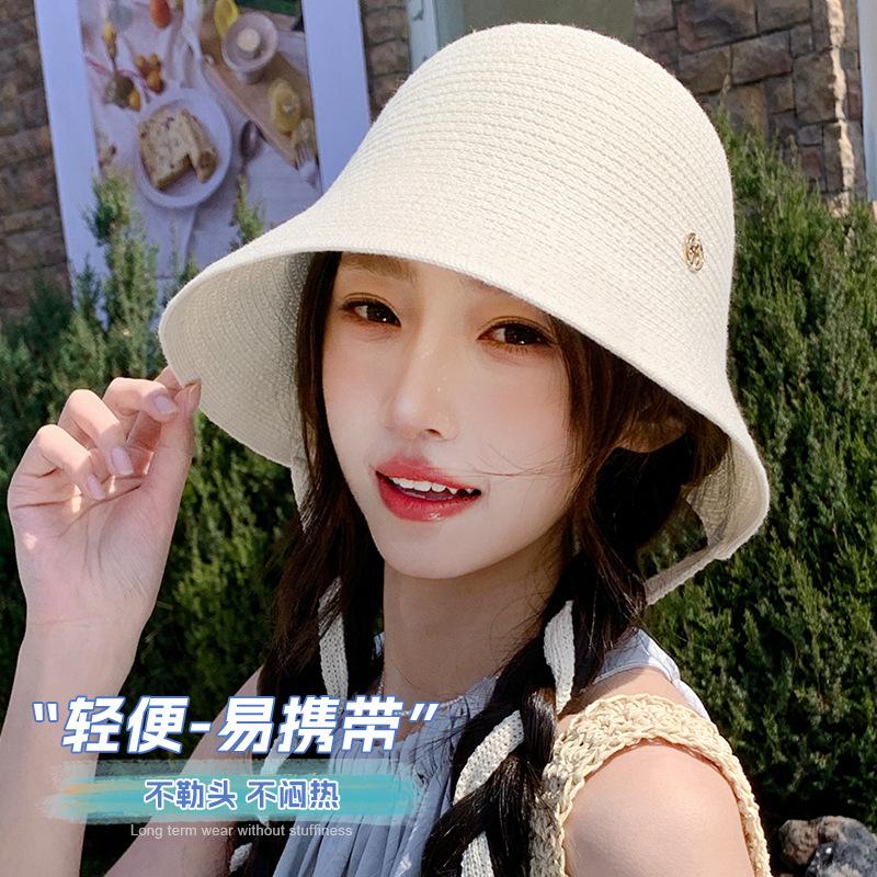 Sommer neuer Hut Damenmode vielseitig klein frisch gestrickt süßer Fischerhut Sonnenschutz Sonnenblende Schleife