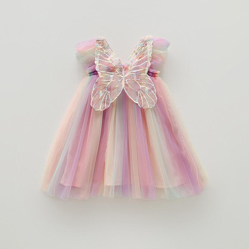 Toddler Infant Girls Flying Sleeve Tulle Princess Dress Fluffy Puffy Party Tutu Dress for Little Baby Girls Casual Daily Wear 80cm