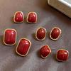 2026 New Retro Enamel Wine Red Metal Stud Earrings for Women Fashion Geometric Earrings Elegant Wedding Jewelry Accessories