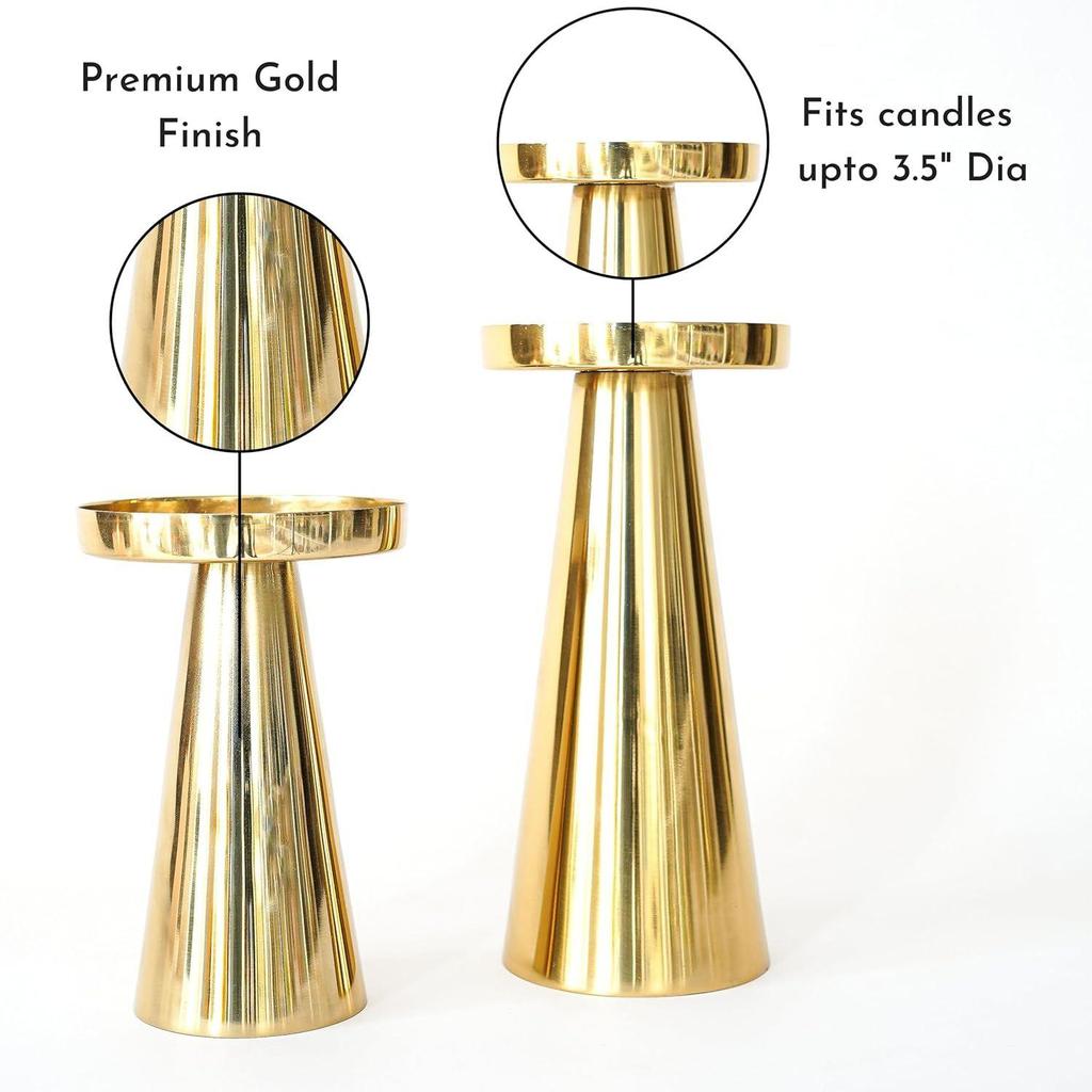 Solid Large Set of 2 Metal Pillar Candle Holders with Gift Box