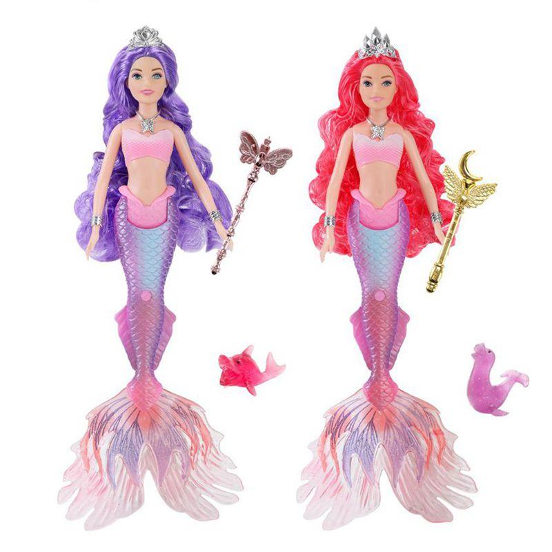 Mermaid Dolls Music Lighting Kids Toys Colorful Doll Body Pink Blue Red Purple Hair Miniature Accessories For Children DIY Game