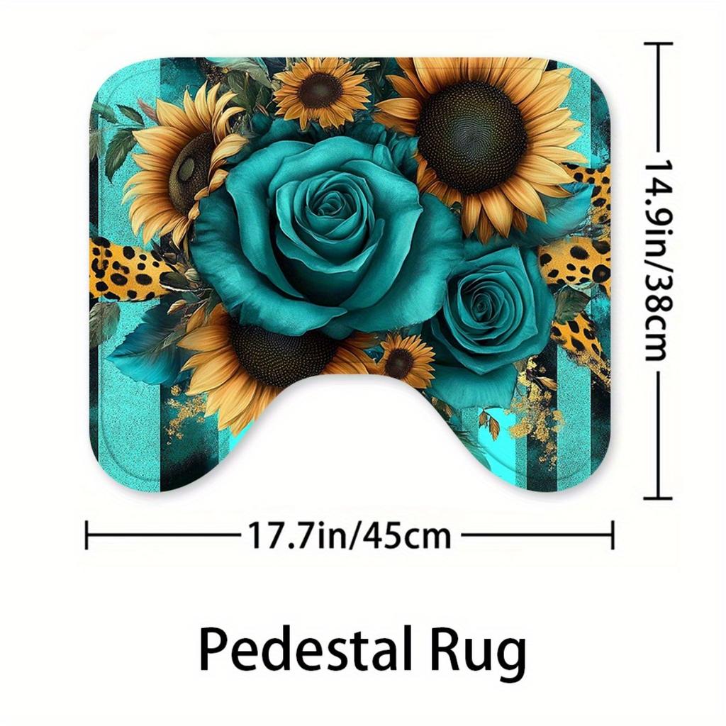1/4Pcs Bathroom Shower Curtain Set   Rose And Sunflower Print Bathroom Curtain With 12 Hooks Non Slip Rugs Toilet Cover Mat Bathroom Partition