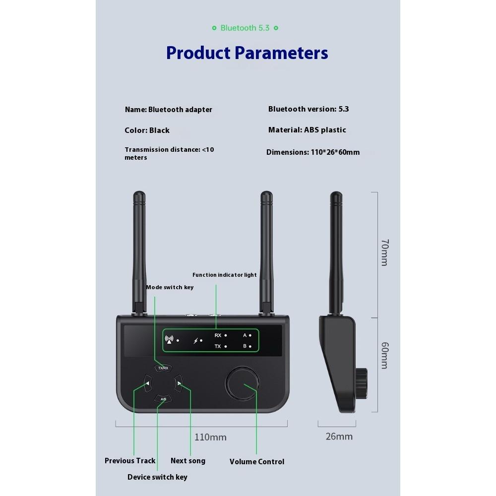 Bluetooth Music Receiver Transmitter 2-in-1 V5.3 Receive and Transmit One-to-two Support TWS