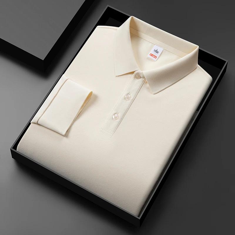 New Men'S Business Casual Long Sleeved Solid Color Polo Shirt Fashionable And Comfortable Summer Versatile Top