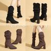 Fashion Women's Pleated Chunky Heel Pointed Toe mid Calf Boots Comfortable Fashionable Sleeve Design for winter Women's Boots