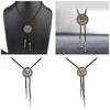 Men Bolo Tie Metal Round Flower Cowboy Hat Western Necklace Costume Accessories
