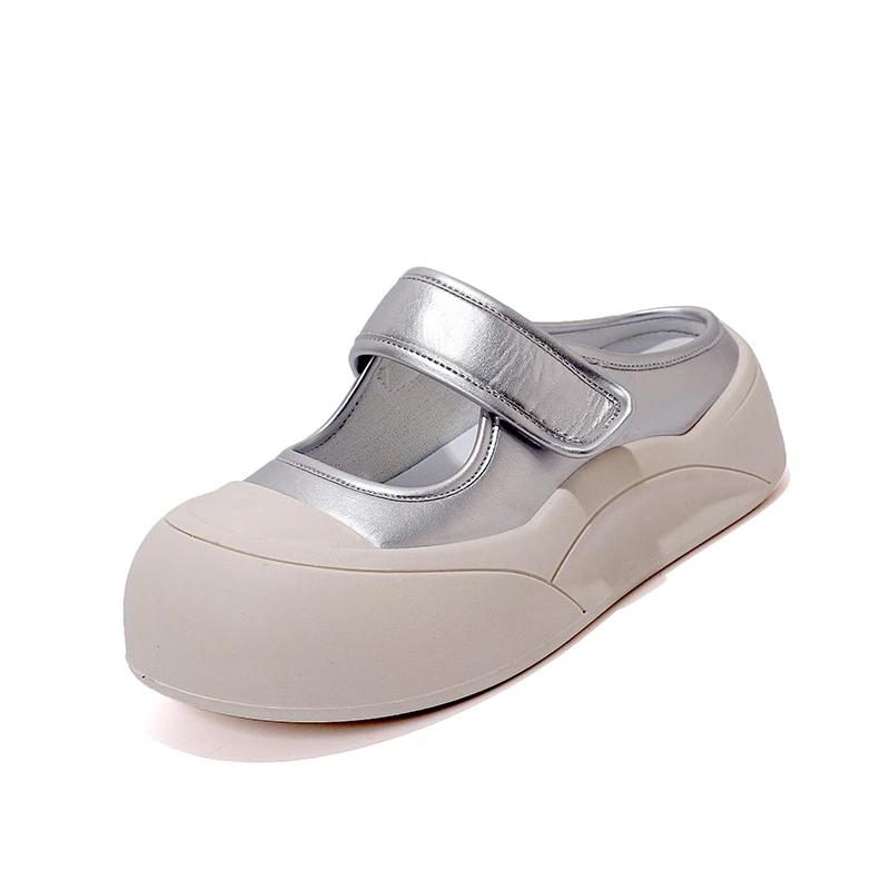 

Французские женские туфли Мэри Джейн, новые большие толстые подошвы для женщин, маленькие кожаные туфли 40 серебряный