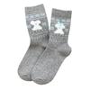 Fall/Winter Gray Warm Fleece Socks - Children's Color-Contrasting Butterfly Knot Mid-Calf Socks with Hollowed-Out Hemp Patterned Layers for Women