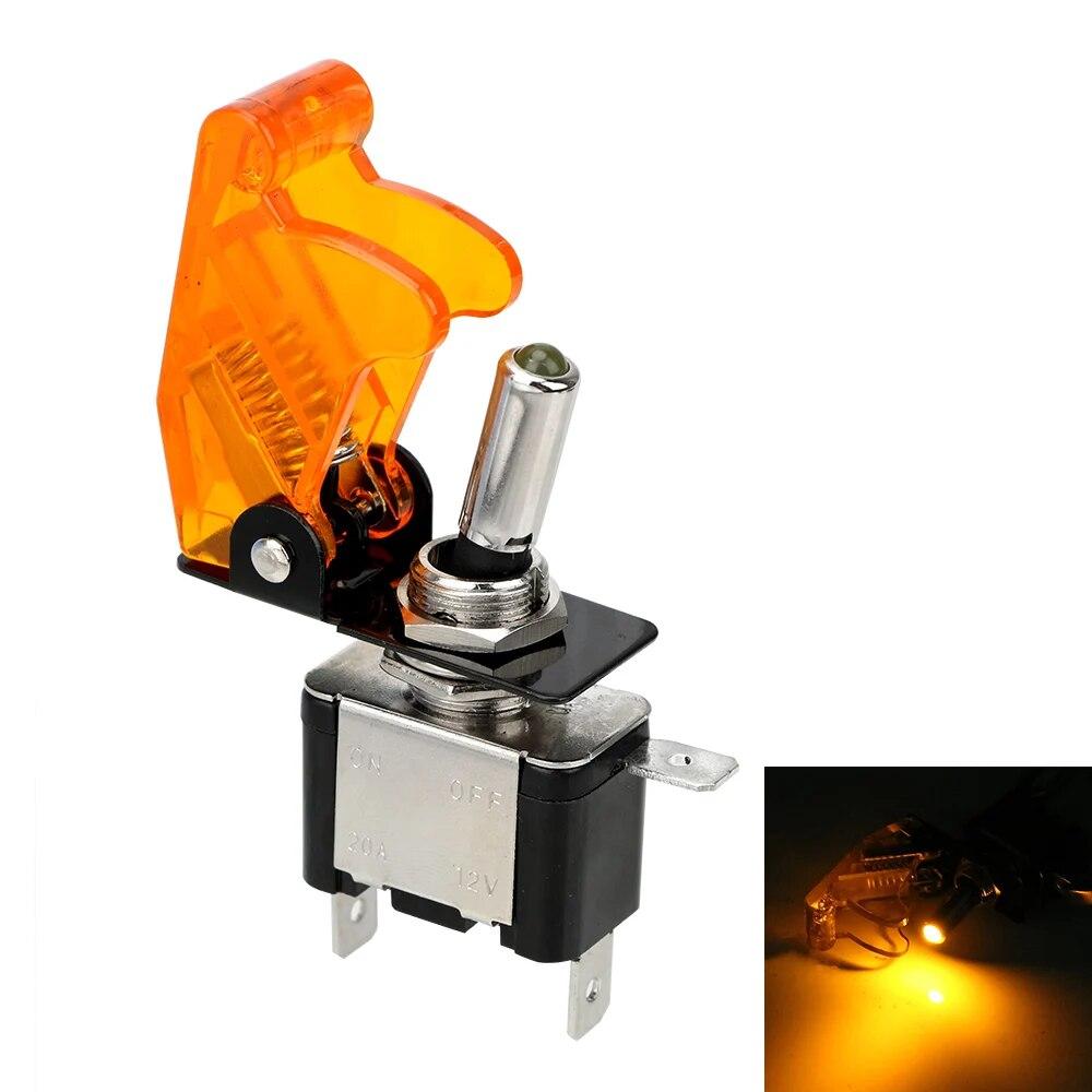 1PCS 12V 20A Toggle Switch LED Switch Car Auto Cover LED Light With Protective Cover SPST Toggle Rocker Switch Control On/Off 5