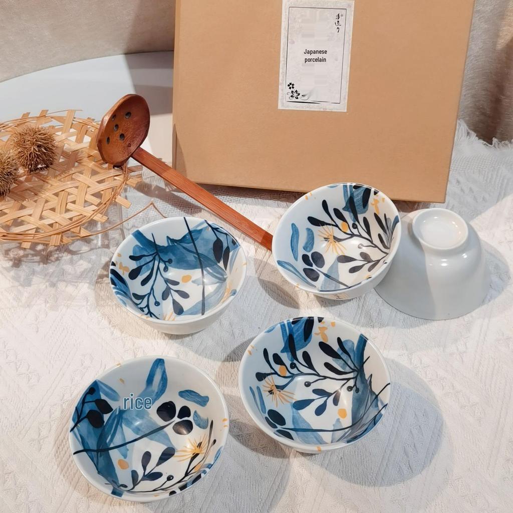 Japanese Hand-Painted Ceramic Bowl Set, 5-Piece Gift Box