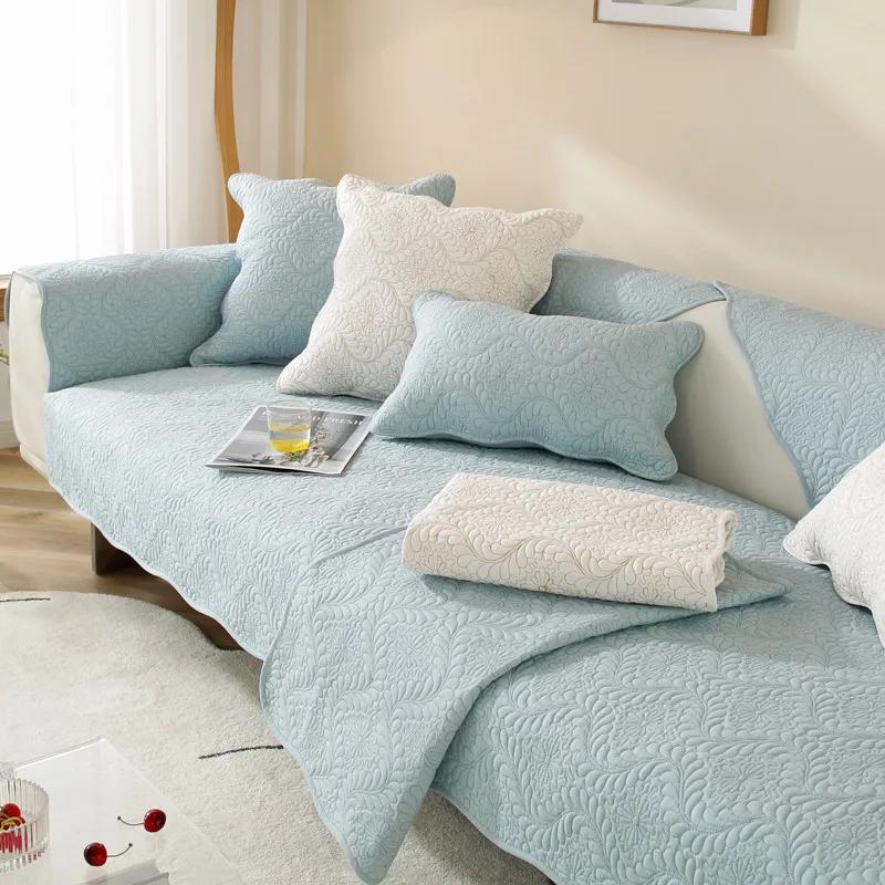 Cotton Quilted Embroidered Sofa Cushion Modern Simple Non-Slip Cotton Sofa Cushion Towel Four Seasons Universal Solid Color
