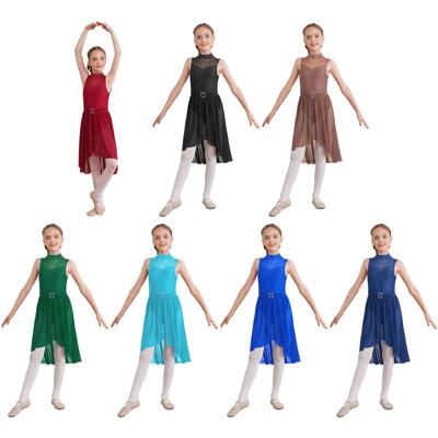 Kids Girls Sleeveless Rhinestones Mock Neck Figure Skating Dress Leotard Ballet Lyrical Dance Costume