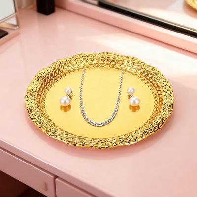 Yousheng Vintage Round Metal Tray Retro Decorative Display Plate Flat Bottom Serving Platter for Jewelry Storage Snacks Cake Coffee Coaster