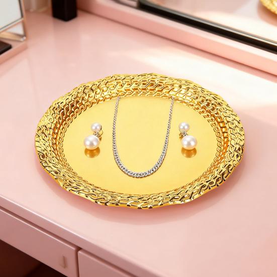 Yousheng Vintage Round Metal Tray Retro Decorative Display Plate Flat Bottom Serving Platter for Jewelry Storage Snacks Cake Coffee Coaster