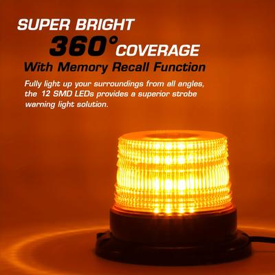 Amber LED Strobe Warning Lights, Emergency Flashing Beacon Light with Magnetic for Vehicle Truck Tractor Golf Carts UTV Car Bus