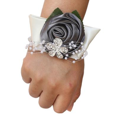 Cloth Elegant Handmade Satin Rose Wrist Corsage For Weddings And Proms Stretch Wristband Unique