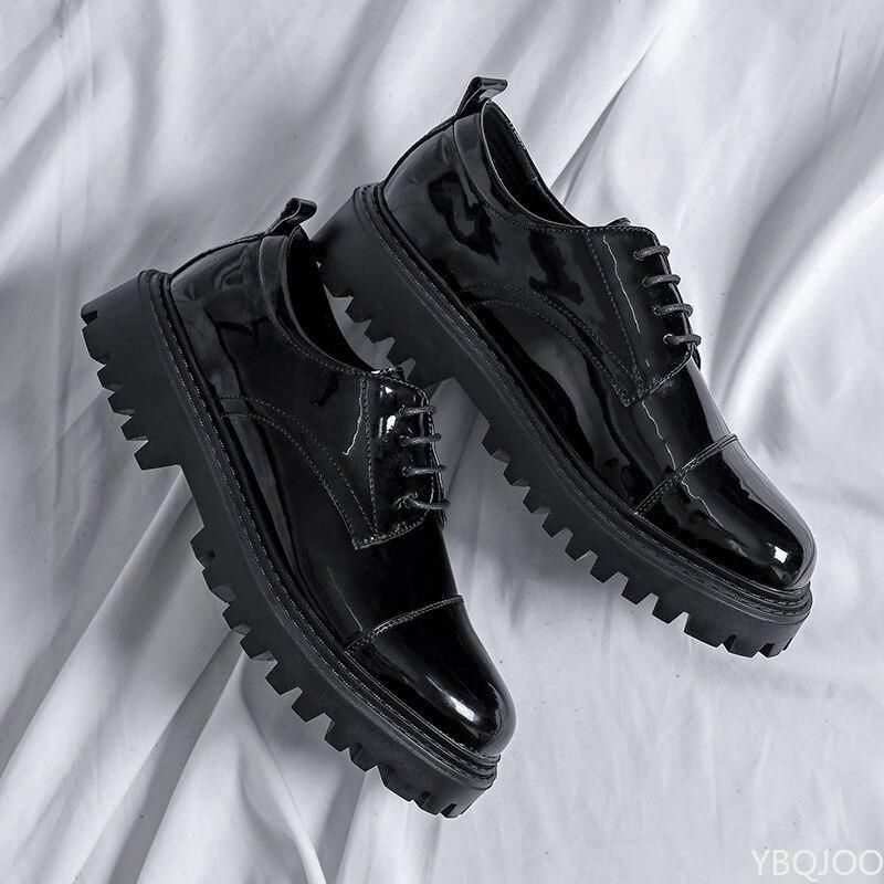 Leather Shoes Men Office Casual High Platform Patent Leather Shoes Male Streetwear Vintage Wedding Shoe