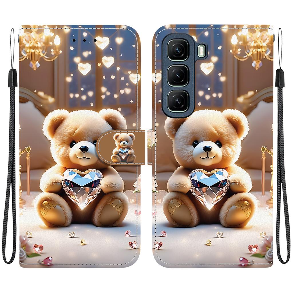Handmade PU Leather Flip Case for Infinix Hot 50 4G (X6882, X6882B) Anti-Slip Shockproof Cover with Wrist Strap & Heart/Rose Cat Designs
