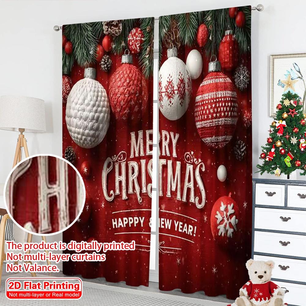 2pcs 2D flat printing Merry Christmas Scene Curtains merry christmas1 Versatile Polyester Without Electricity Festive Wall Decor