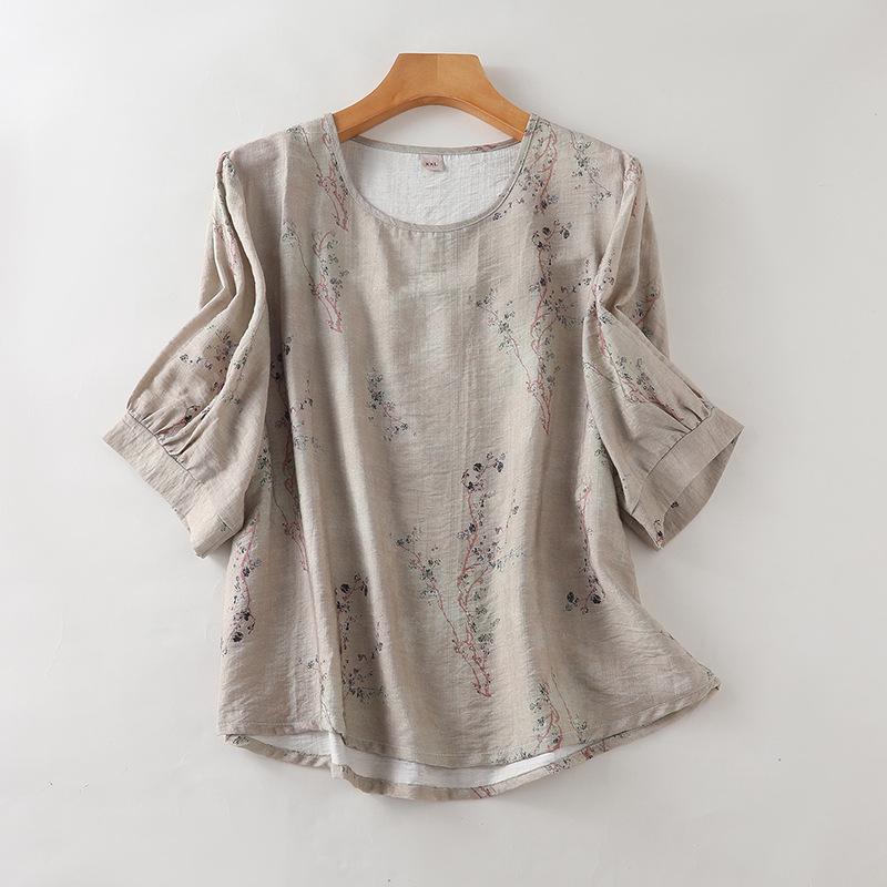 Chinese Style Tencel Cotton Short-Sleeved Top: Soft, Comfortable, and Breathable Pajamas for Middle-Aged and Elderly Women