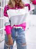 Women's Colorblock Leopard Print Round Neck Sweater - Long-Sleeved Casual Knit Pullover for Autumn/Winter.
