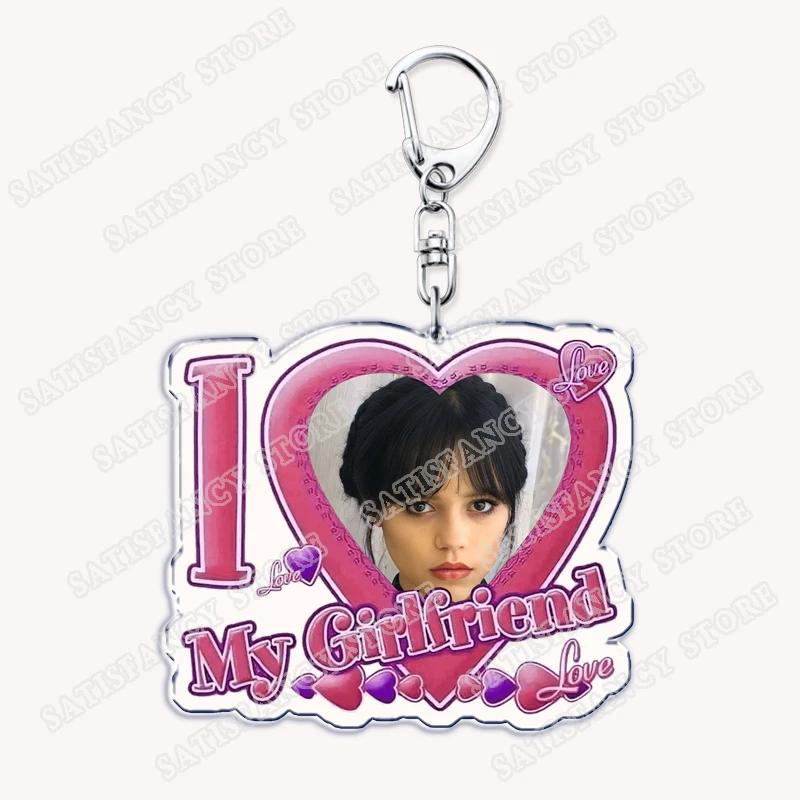 

Popular TV Actor I Love My Girlfriend Keychain for Accessories Jenna Ortega Girl Pink Heart Keyring Jewelry Fans Friends Gifts