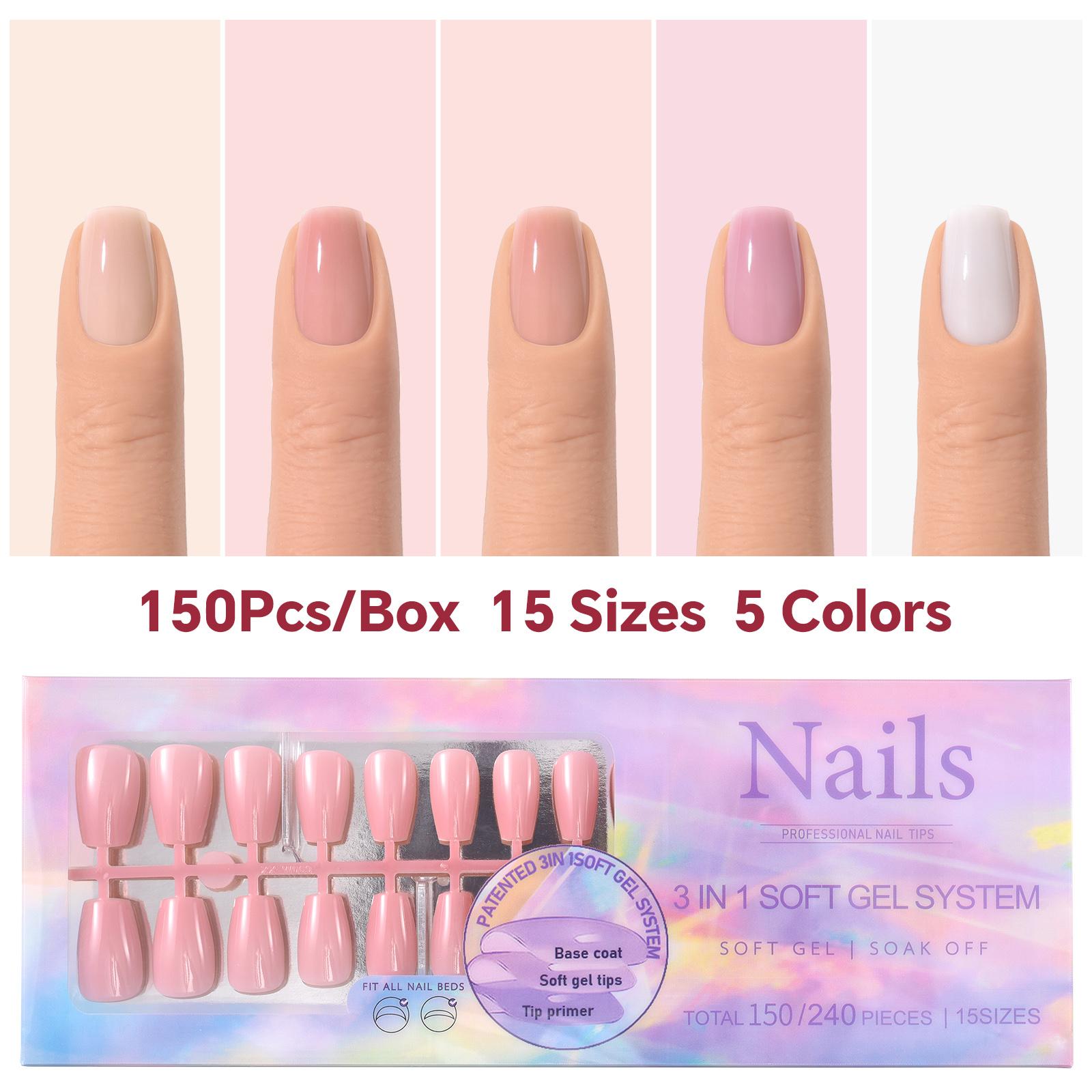 

150 шт., накладные ногти телесного цвета, балетные, полностью покрывающие искусственные ногти, многоразмерные накладные ногти, многоразовые аксессуары для самостоятельного изготовления ногтей