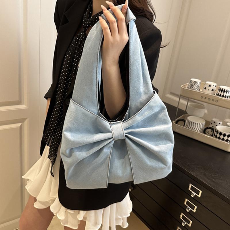 Modische und minimalistische Denim-Umhängetasche mit exquisiter Schleife, Nische, Pendler-Tragetasche KTY