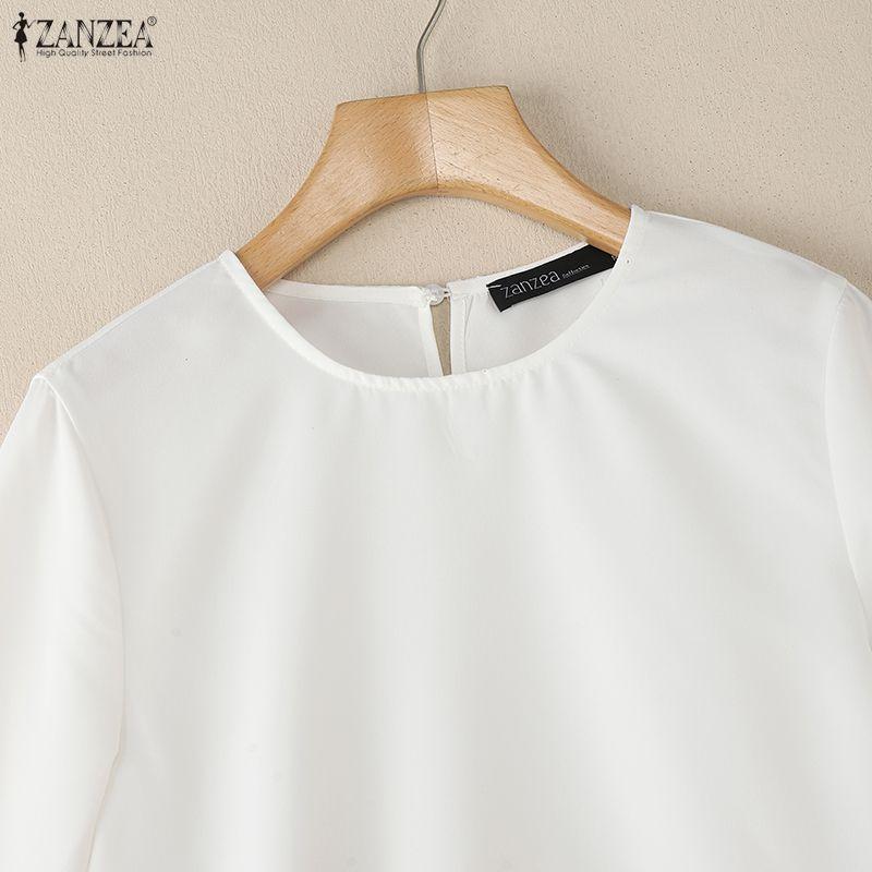 ZANZEA Damen Rundhals Patchwork 3/4 Ärmel Freizeitbluse