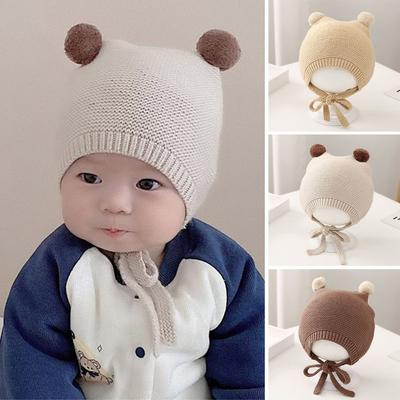 3-24 Months Tie Baby Winter Hats Wool Ball Kids Beanie Hats Newborn Ear Protection Cap  Boys Girls