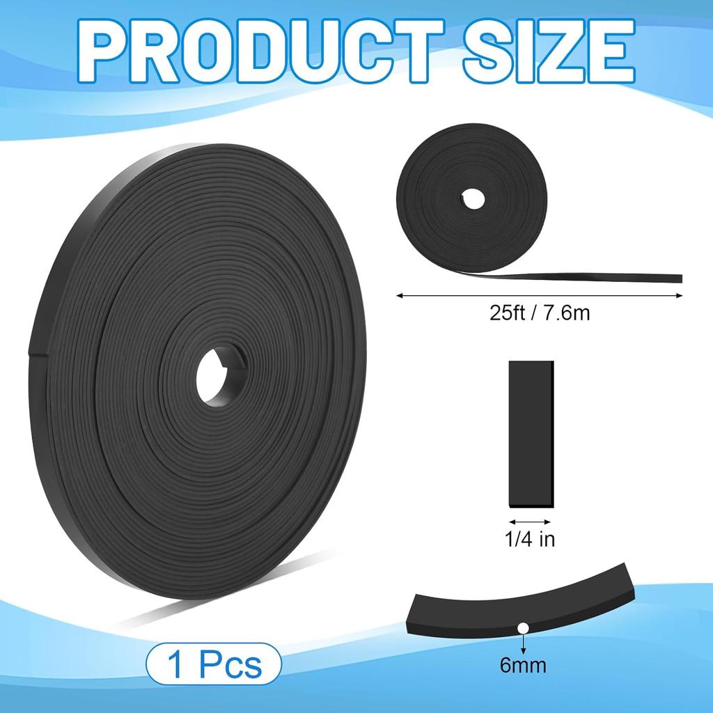 Black Magnetic Tape Roll Thin Strips, 1/4 inch x 25 feet Magnetic Whiteboard Graphic Decorative Tape Marking Line for Classroom Office Fridge Charts