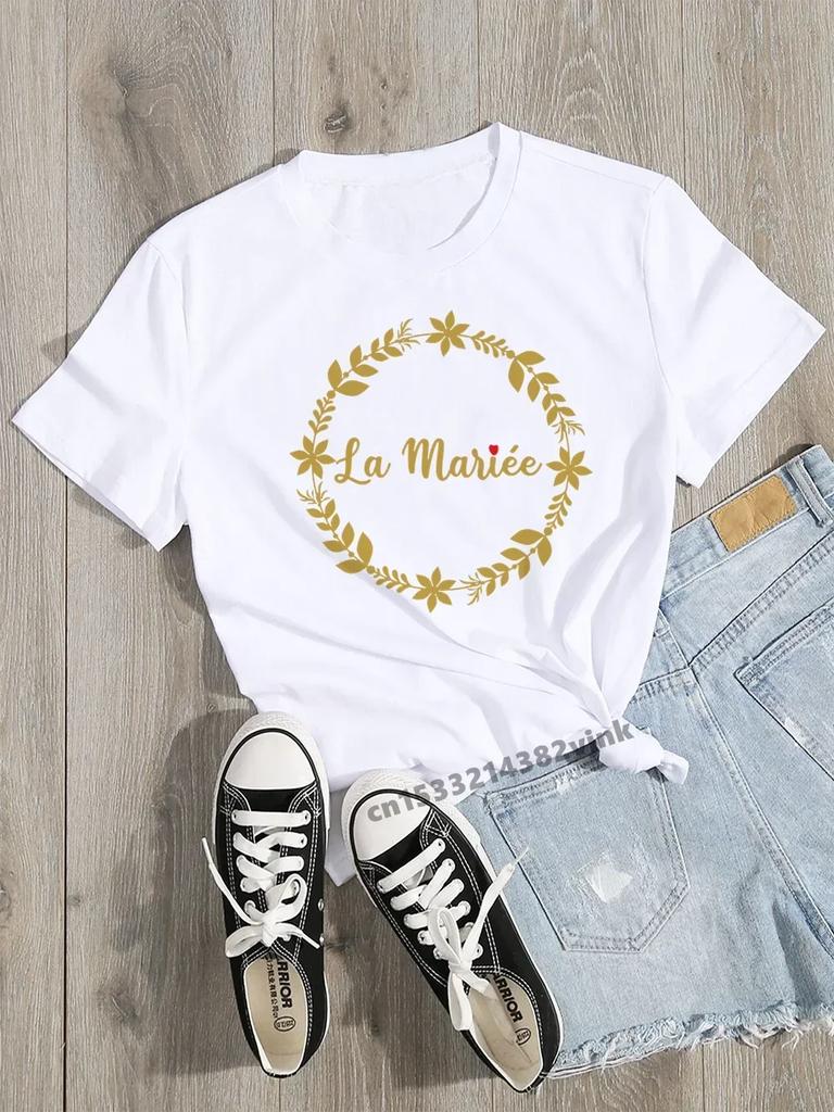 Casual Ladies Basic Ocollar White Short Sleeved Shirt Girl Future Mariee Love Bachelorette Wedding Party Women Shirt Aesthetic