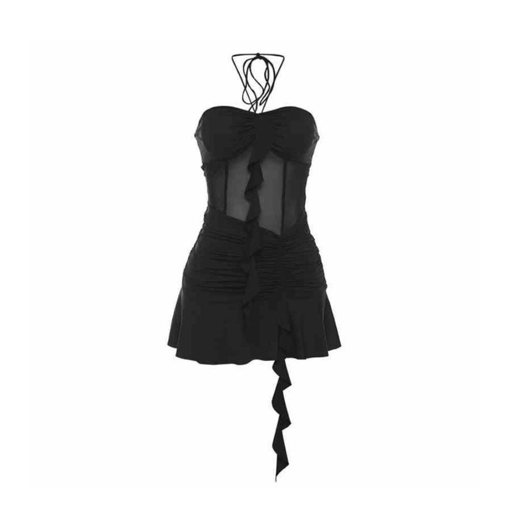 

Женское платье без рукавов с халтер-вырезом, облегающее, платье-майка халтер, кружевное платье с оборками, для путешествий M