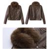 Damenmode Kurze PU-Lederjacke Winter Verdickter Warmer Mantel mit Kunstfellkragen Knopfverschluss
