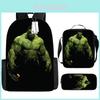 Children Backpack Three Piece Set With The Avengers Hulk Print Design For School Use