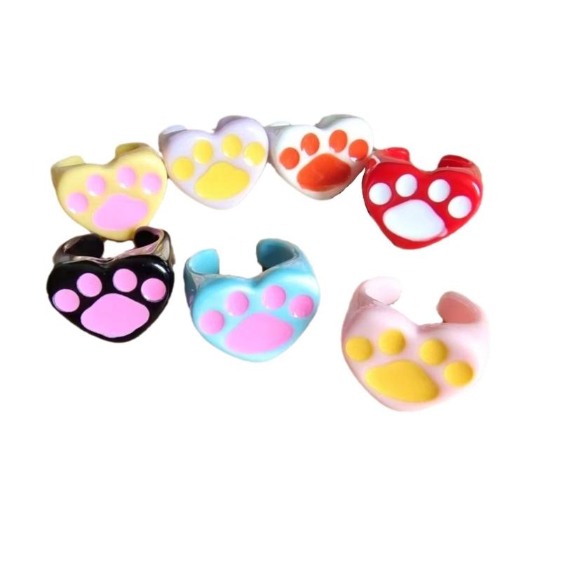 Resin Bear Paw Rings Casual Outfits Heart Open Rings Fashion Adjustable Finger Rings Personality Bear Paw Joint Rings